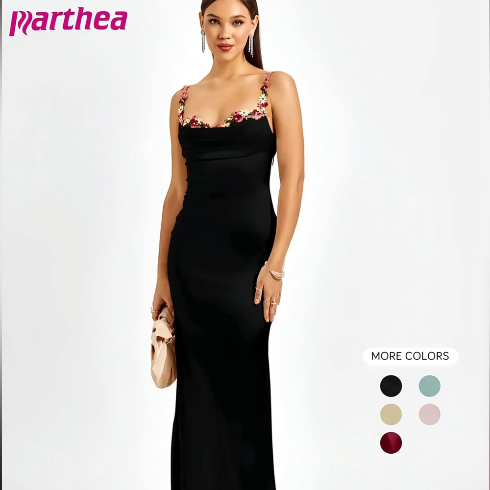 Black Backless Dress with Floral accents